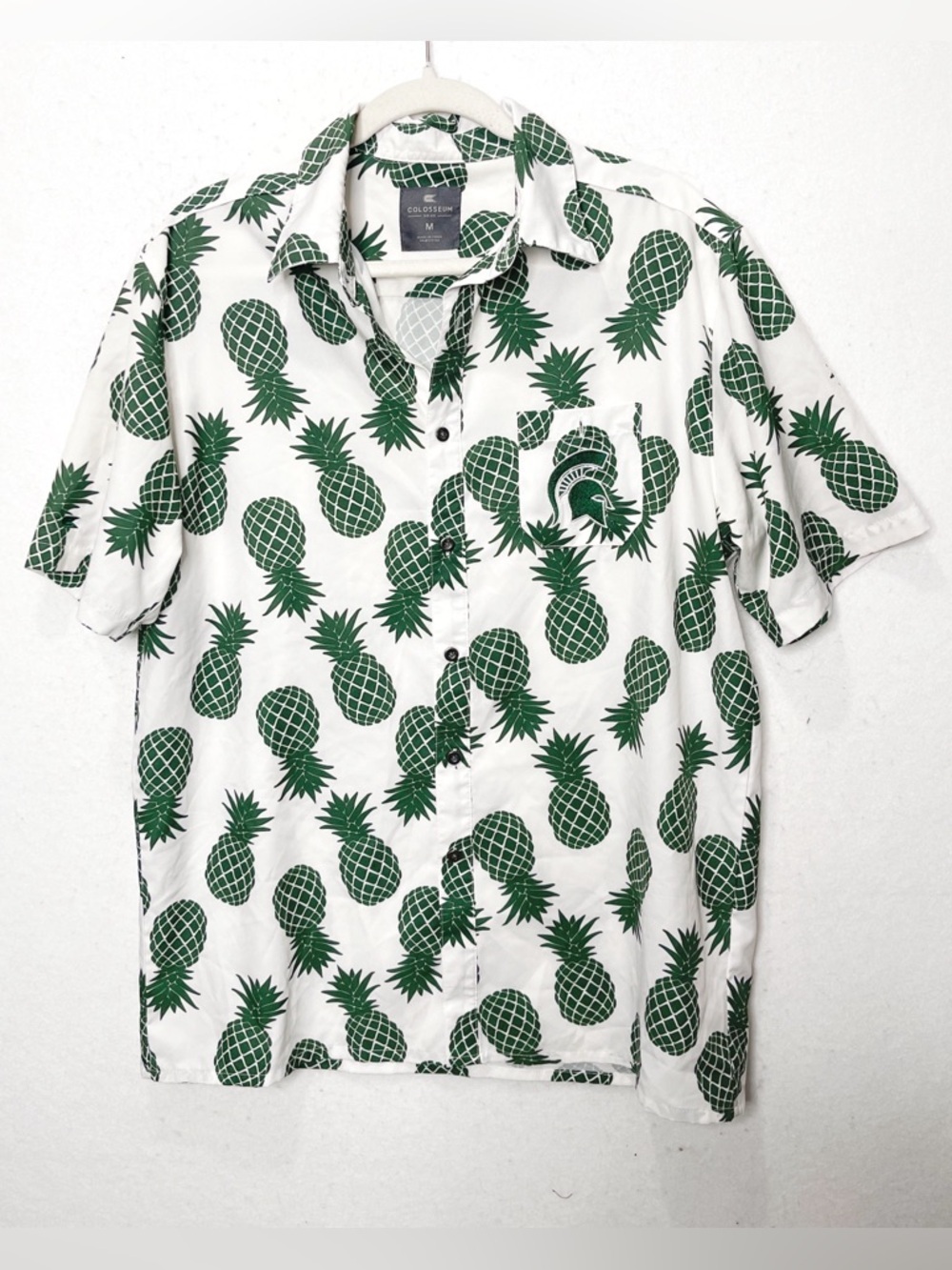 Colosseum Michigan State University Spartan Pineapple Button Down Hawaiian Shirt